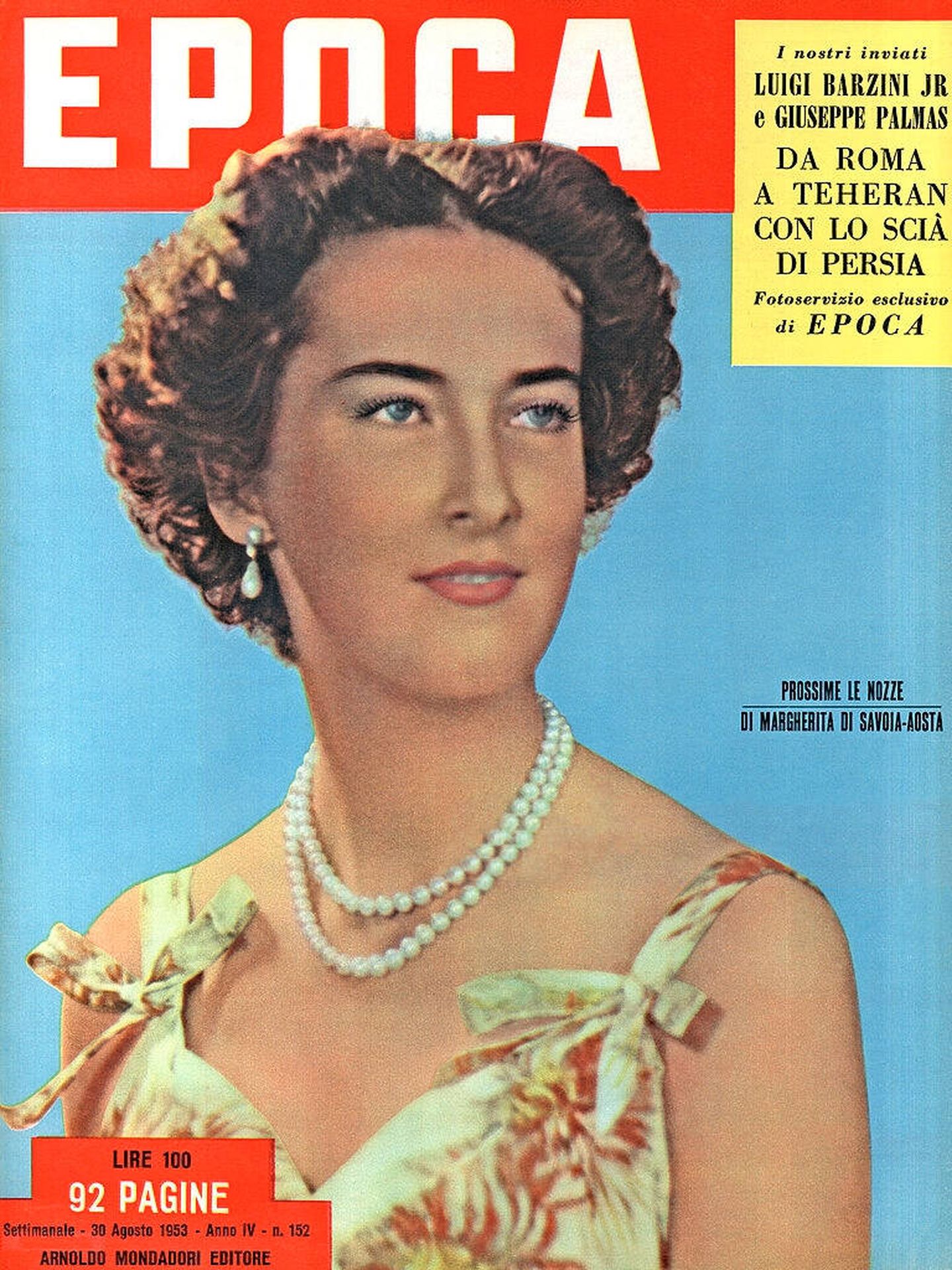 Margarita de Saboya-Aosta, en la portada de la revista italiana época en 1953.