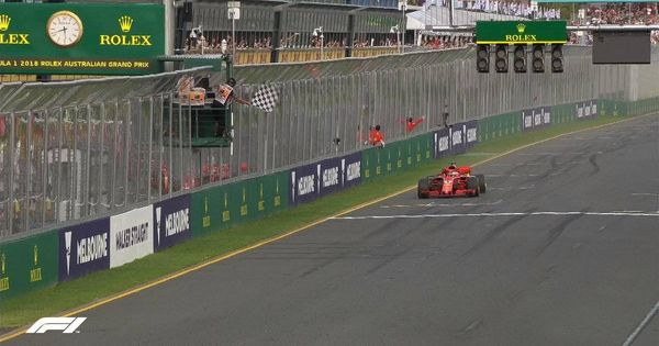 Foto: Sebastian Vettel cruzando la línea de meta de Australia. (Foto: Formula1.com)