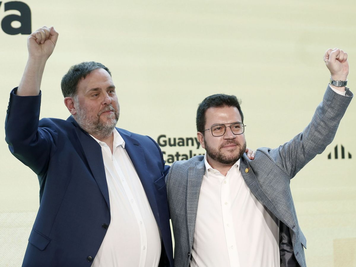 Foto: Oriol Junqueras y Pere Aragonès, en el Consell Nacional del pasado sábado. (EFE/Andreu Dalmau)