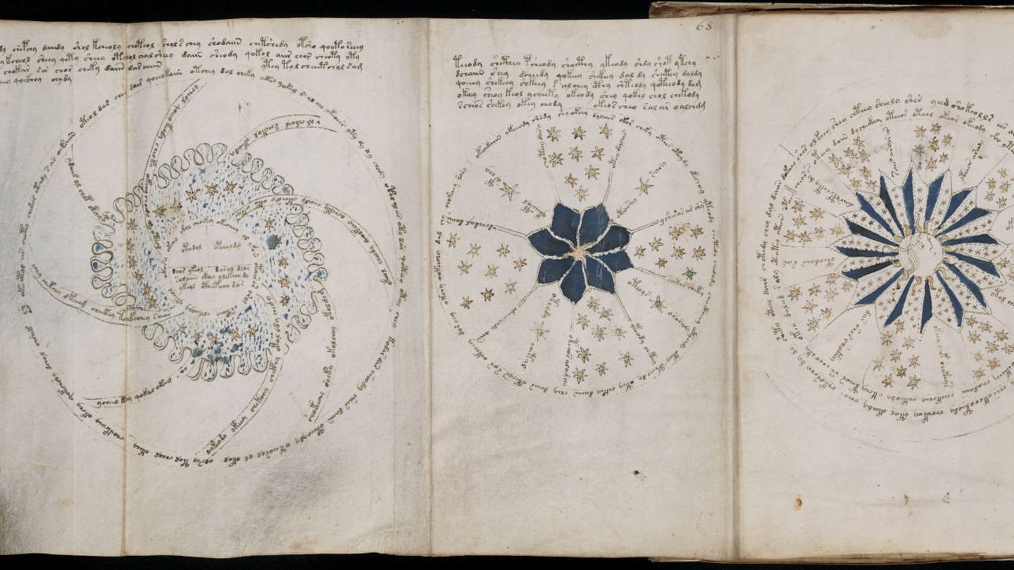 Páginas de la sección de cosmología del manuscrito Voynich. 