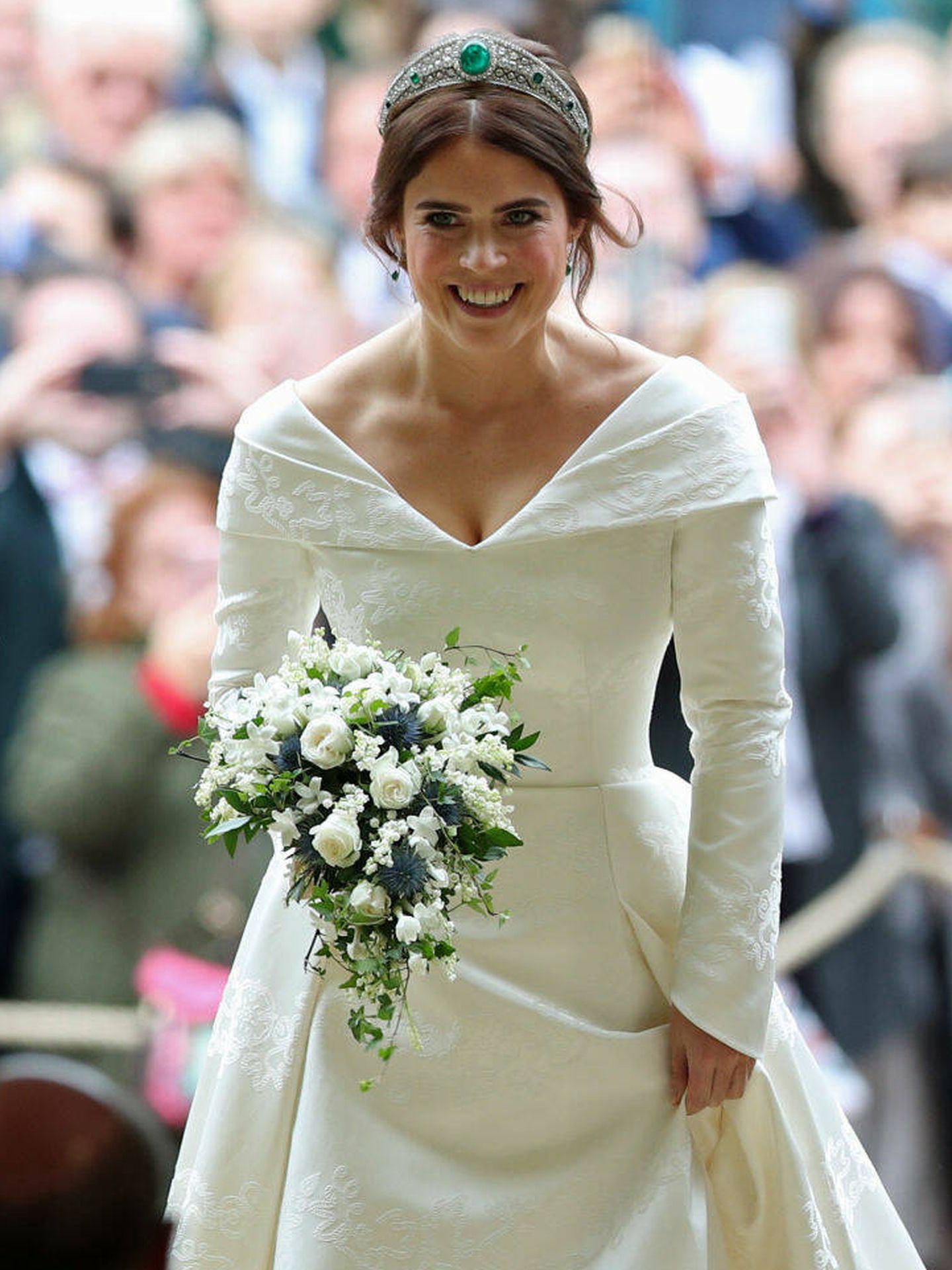 Detalle del vestido de novia escogido por Eugenia de York. (Getty Images)