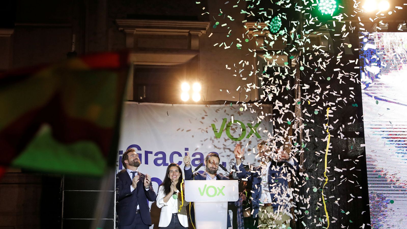 Foto: Santiago Abascal, en la sede de su partido, valora los resultados. (Reuters)