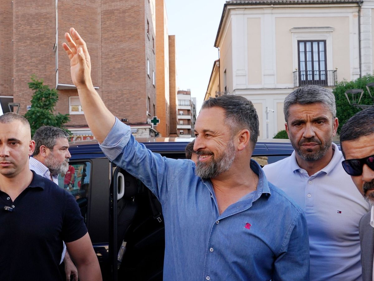 Foto: Santiago Abascal, candidato de Vox, en un mitin en Valladolid. (EFE/Nacho Gallego)