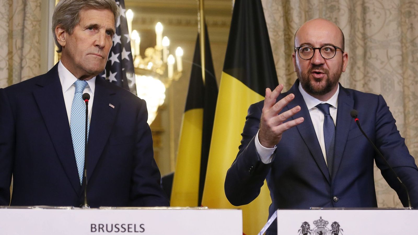 Foto: El secretario de estado estadounidense, John Kerry, y el primer ministro belga, Charles Michel, este viernes. (Efe) 