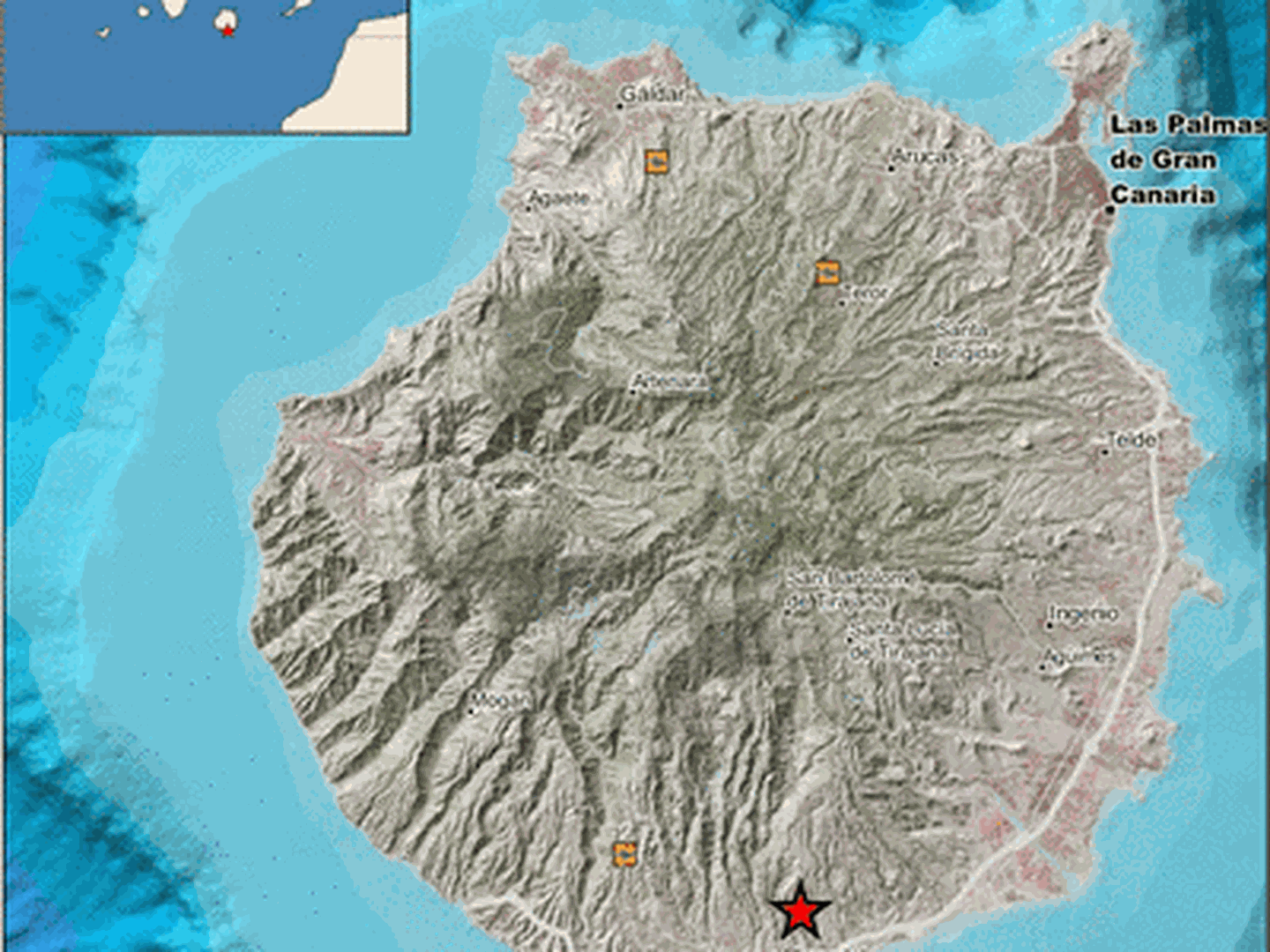 Epicentro del terremoto en las proximidades de Santa Lucía de Tirajana. (IGN)