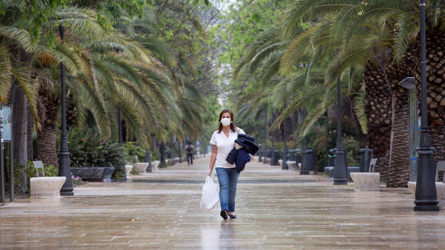 Una mujer camina por el Paseo del Parque, en Málaga. (EFE/Daniel Pérez)