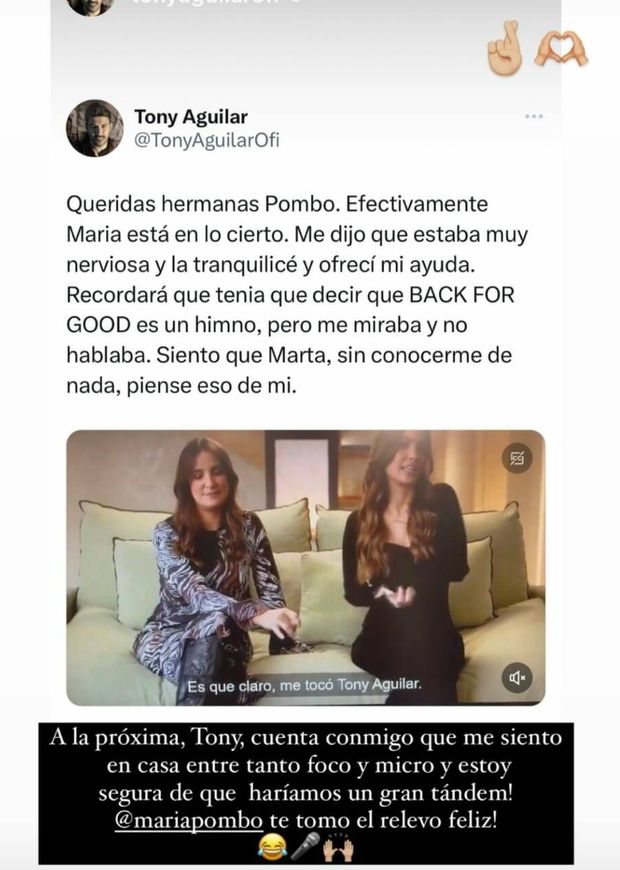 La respuesta de Marta al post de Tony Aguilar. (Instagram/@mpombor)