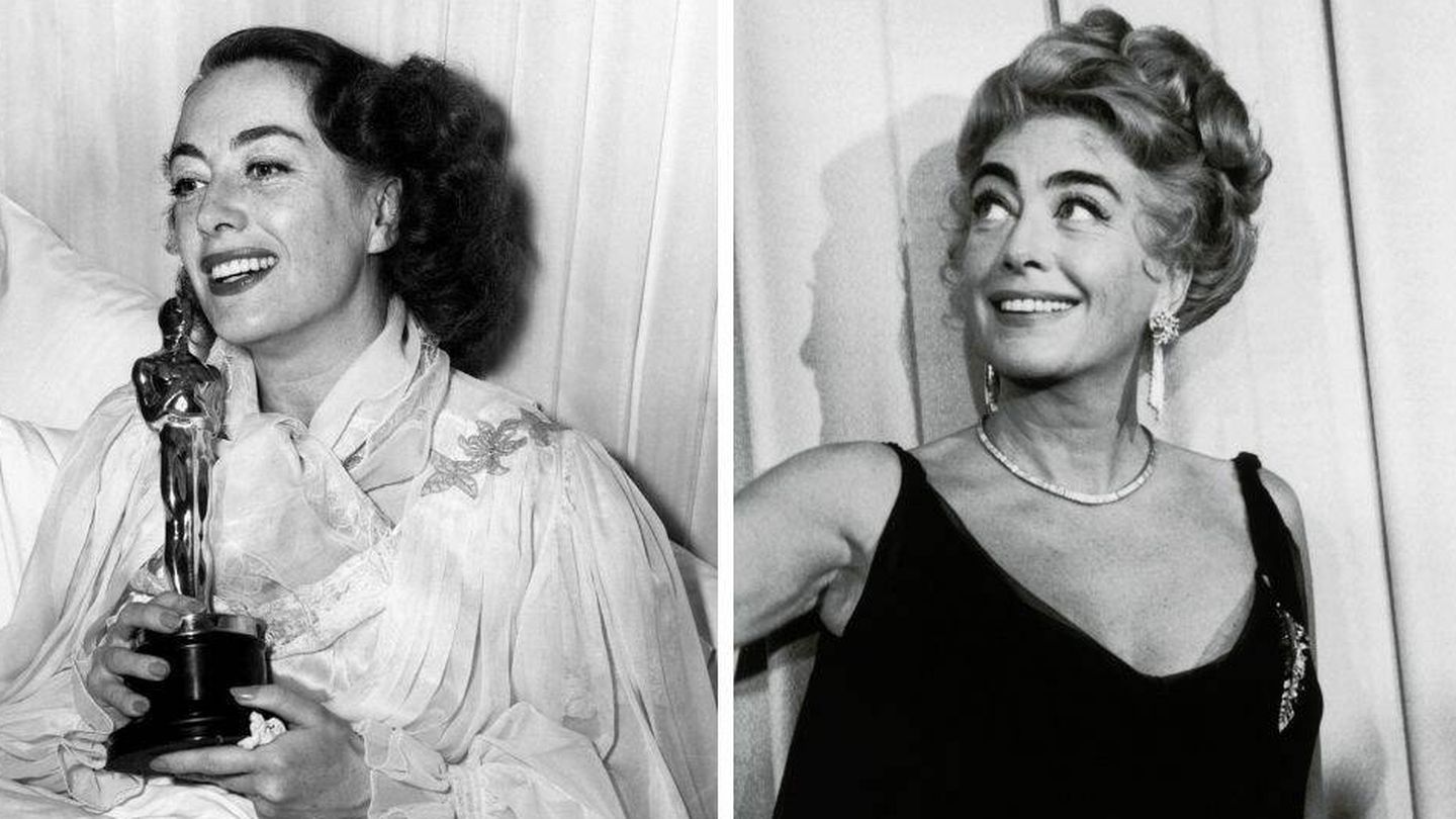 Joan Crawford, recibiendo el Oscar en 1945 y 1962. (Cordon Press)