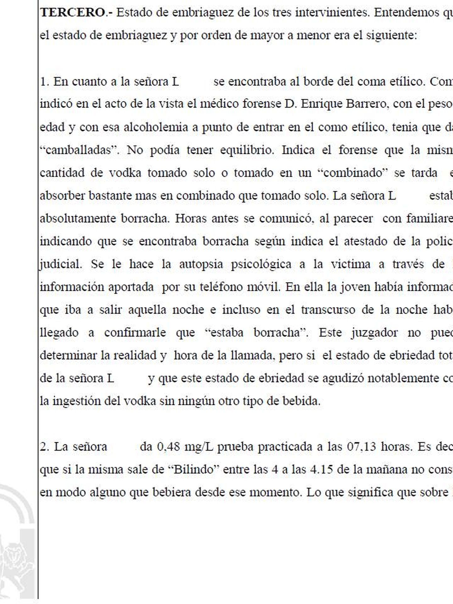 Extracto de la sentencia del tribunal de Sevilla que condenó a M. Blanco Vela