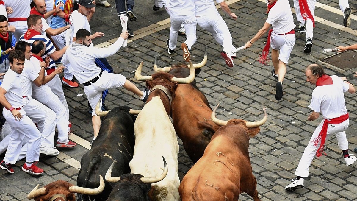 El séptimo encierro de San Fermín deja dos heridos por asta de toro