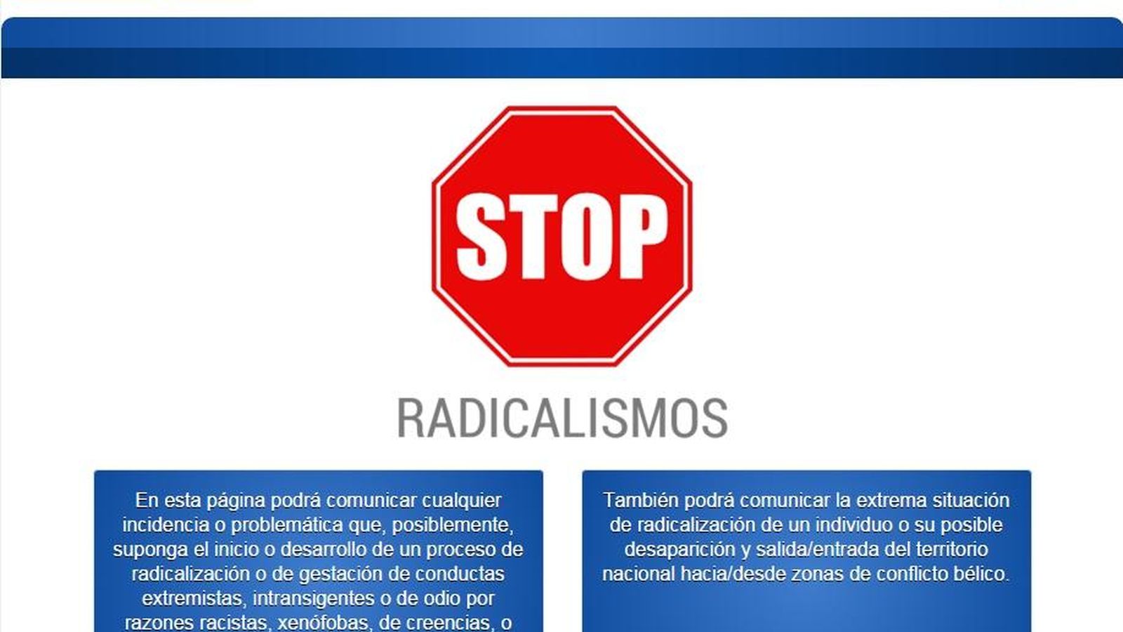 Foto: Vista de la web 'Stop Radicalismos' que ha creado el Ministerio de Interior. (EFE)
