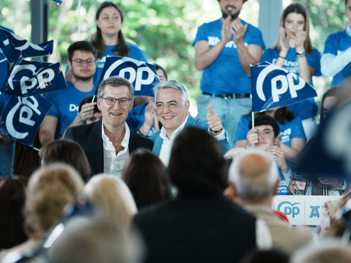Foto: El líder del PP, Alberto Núñez Feijóo (i), junto al candidato del partido en País Vasco, Javier de Andrés (d). (Europa Press/H. Bilbao)