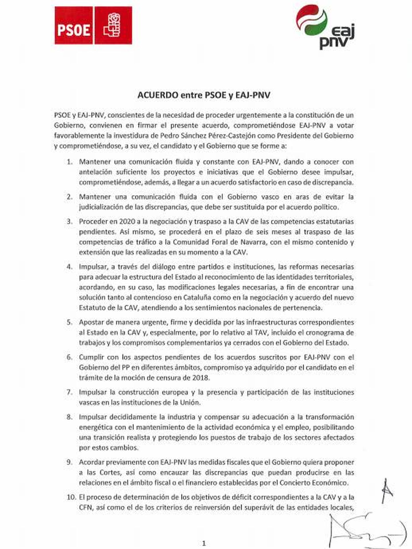 Consulta aquí el acuerdo firmado por el PSOE y el PNV.
