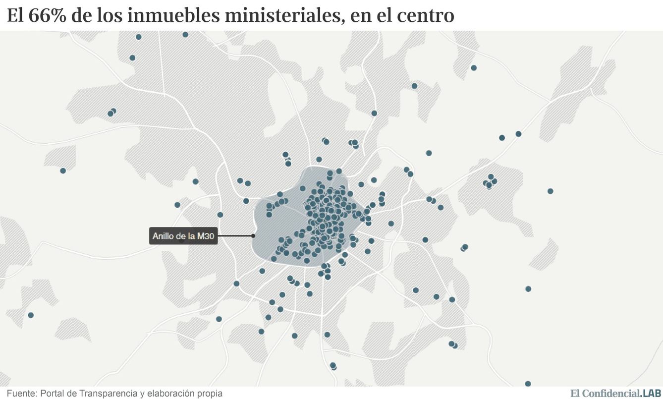 Foto: Mapa de los inmuebles propiedad del Estado en Madrid.