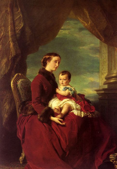 Foto: Eugenia, Emperatriz de Francia, portando a su hijo Eugenio Luis-Napoleón.
