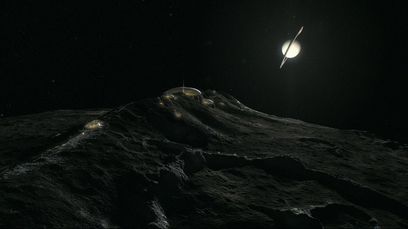 Foto: Una colonia humana en Lapetus, la tercera luna más grande de Saturno (Erik Wernquist)