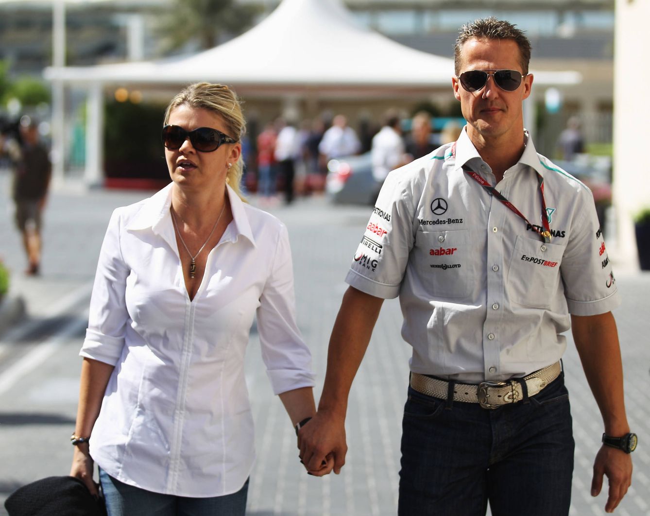 Corinna y Michael Schumacher, en Abu Dabi en 2011. (Getty)