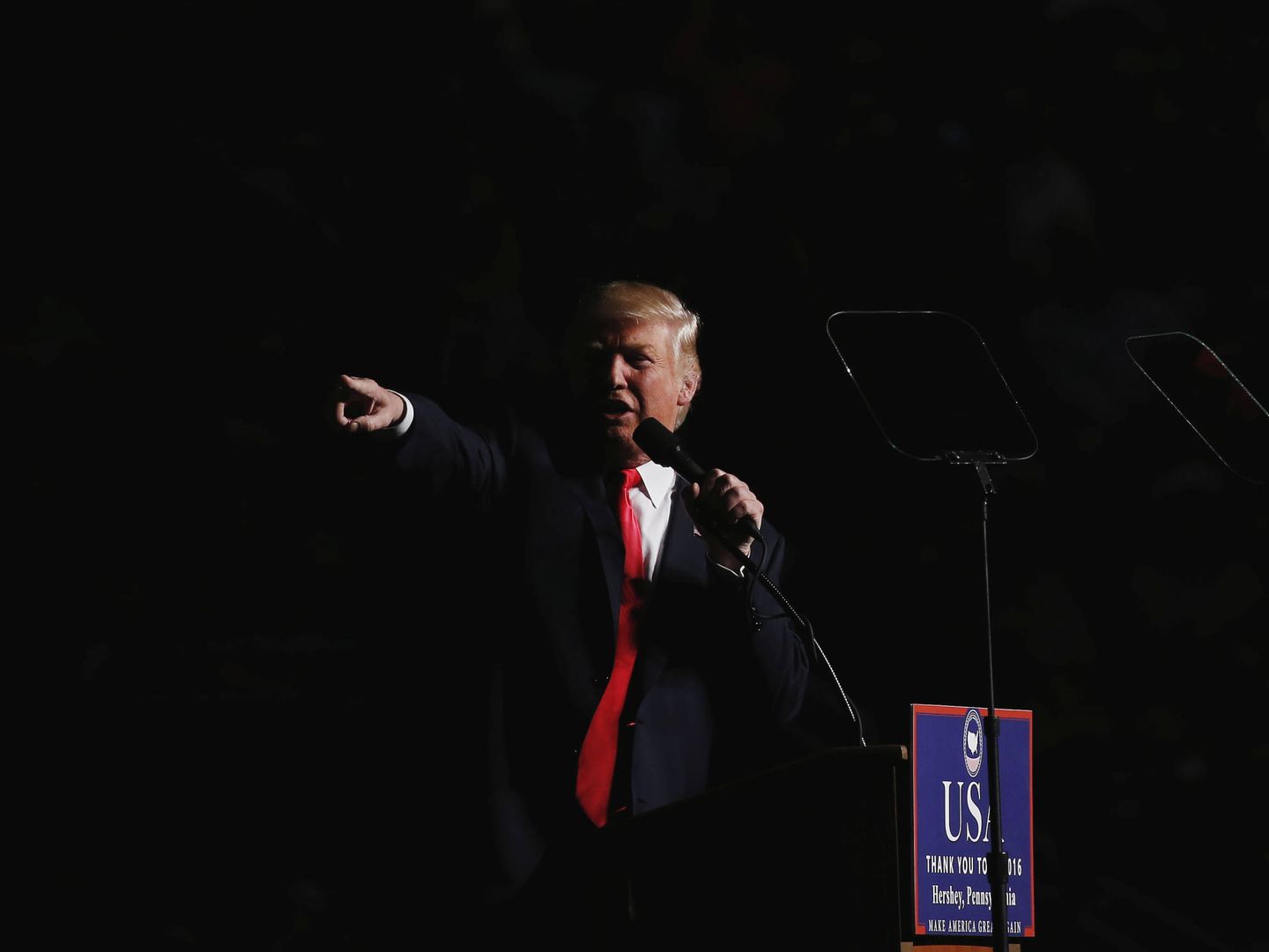 Donald Trump durante su intervención en el evento USA Thank You en Hershey, Pennsylvania. (Reuters)