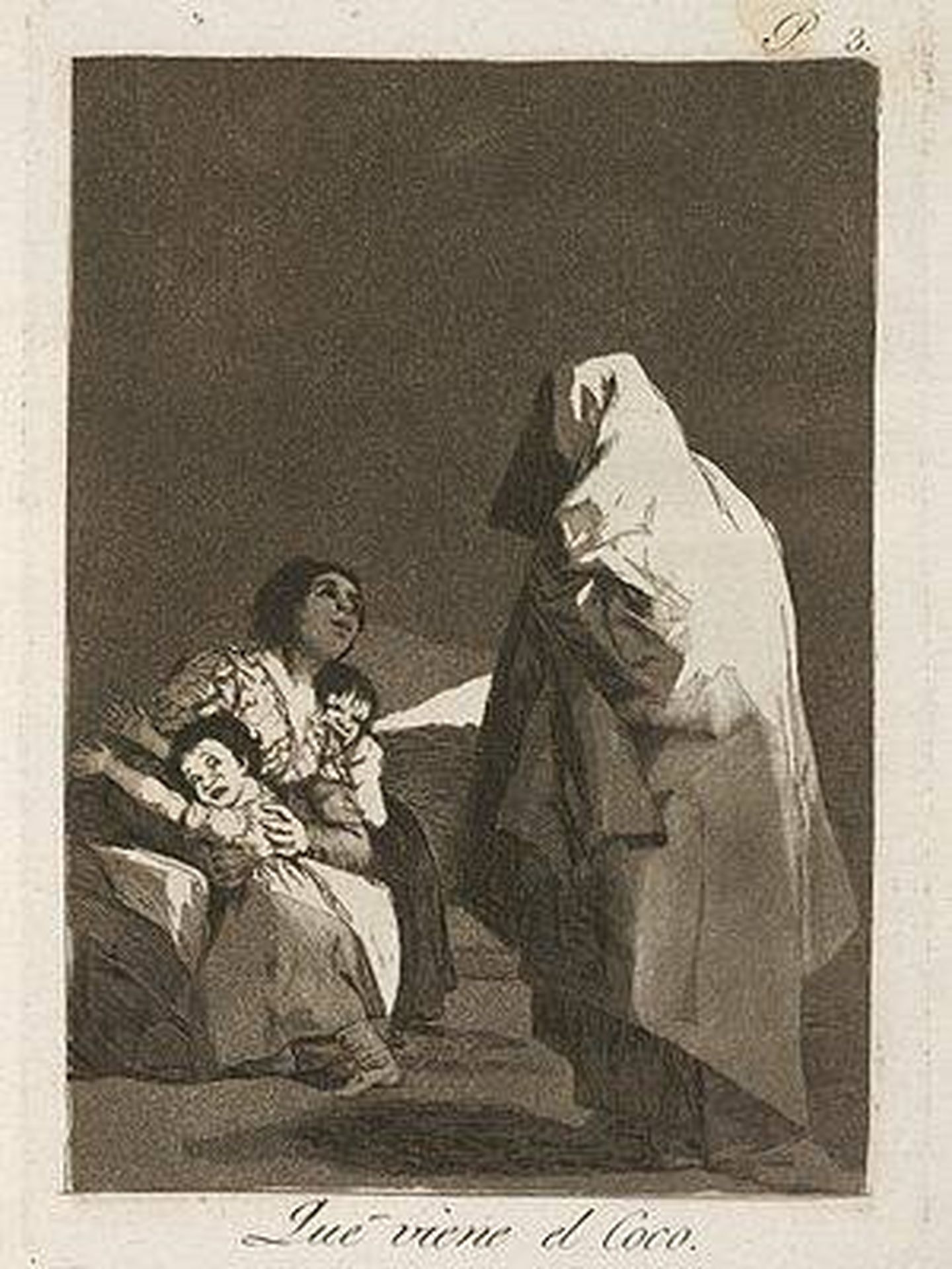 Grabado 'Qué viene el coco' (1799), de Francisco de Goya. 