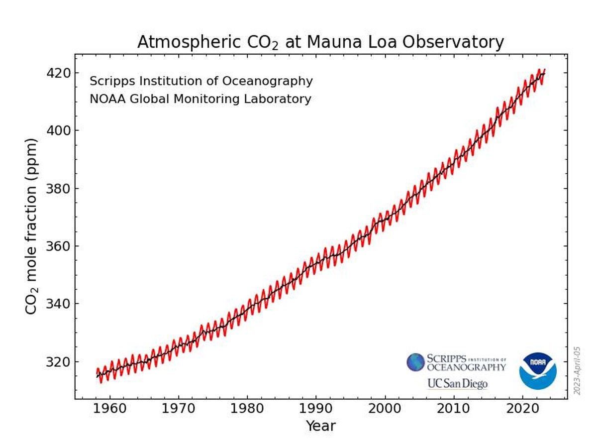 Foto: La 'Curva de Keeling' muestra el aumento de CO2 en la atmósfera. (NOAA)