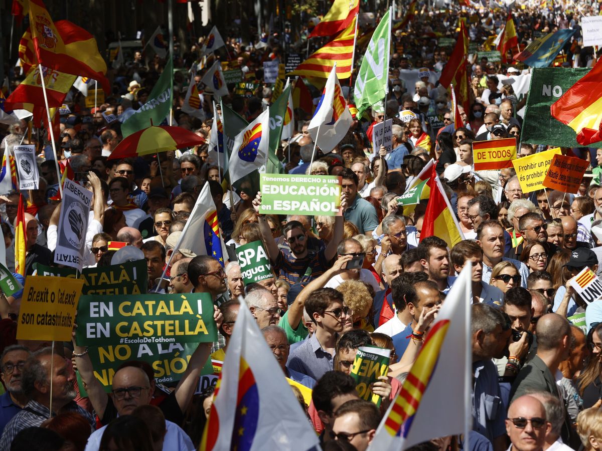 Foto: Manifestación en Barcelona para reclamar que el castellano también sea lengua vehicular en Cataluña. (EFE/Toni Albir)