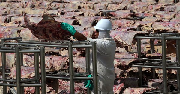 Foto: Un trabajador en una fárbica de JBS S.A., el mayor productor de carne del mundo, en Santana de Parnaiba, Brasil (Reuters)