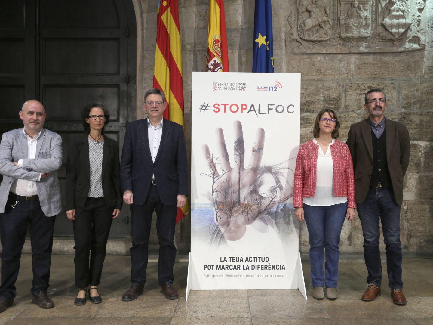 Ximo Puig y miembros de su gobierno han presentado hoy la nueva campaña contra incendios. (GVA)