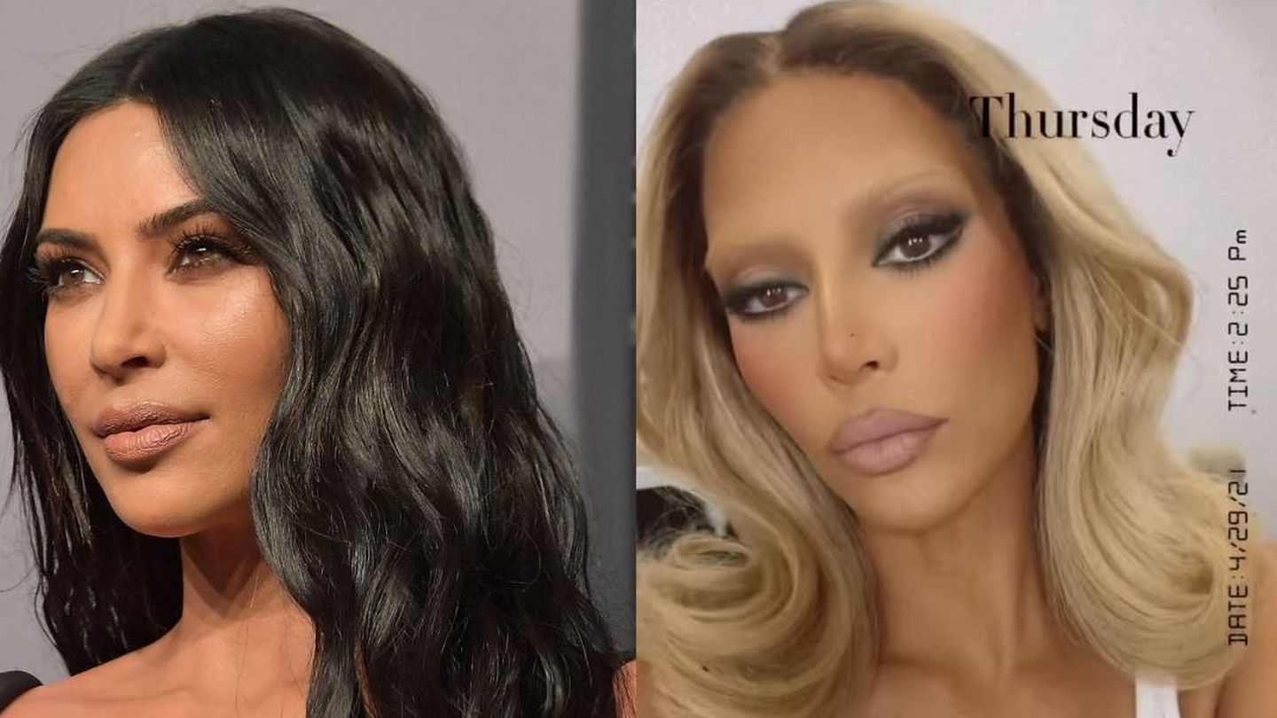 Las cejas naturales de Kim Kardashian vs.  las belached eyebrows. (Getty/Instagram)