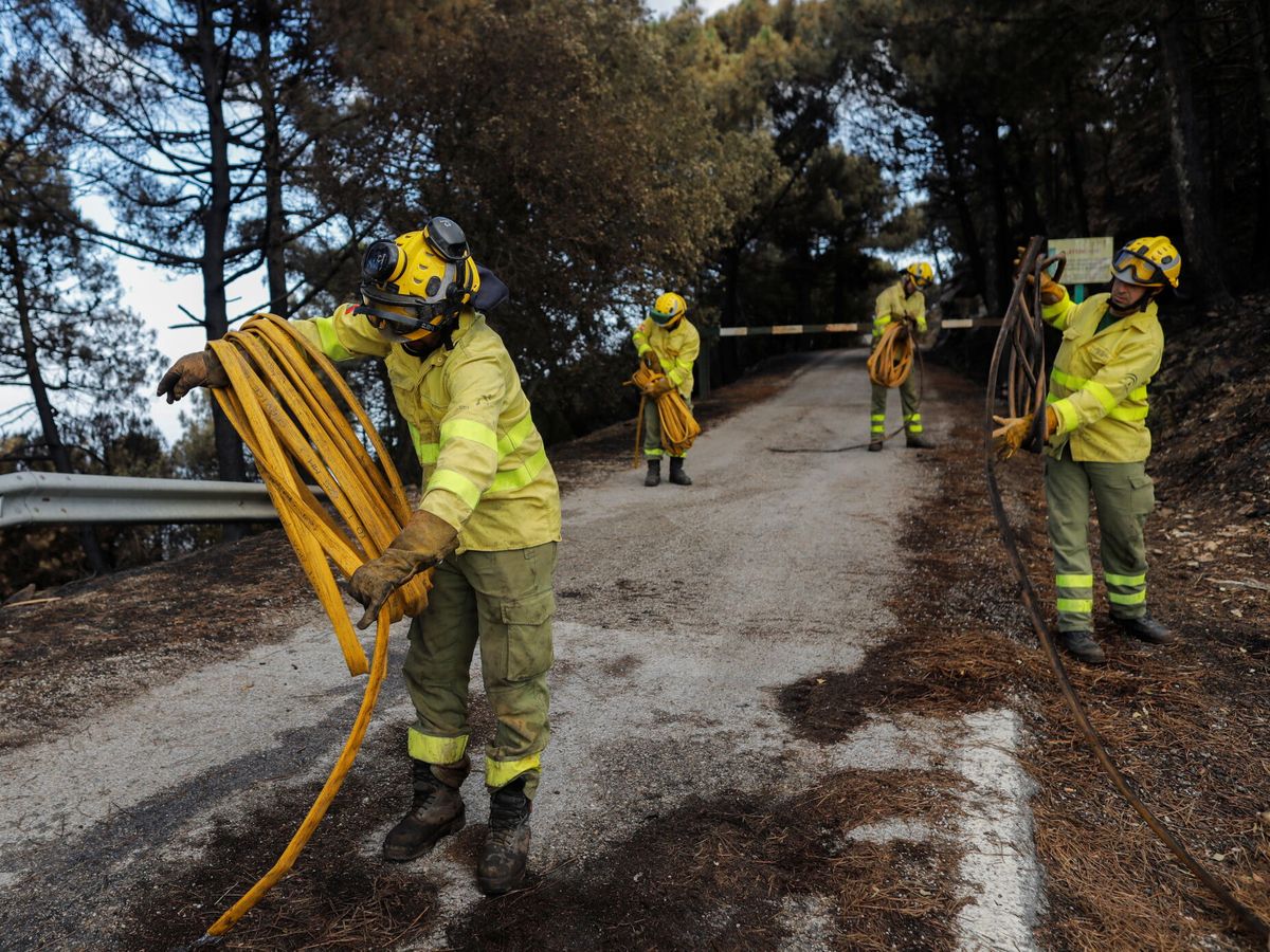 Foto: Los bomberos trabajan en Sierra Bermeja en las labores de extinción de incendios. (Reuters)
