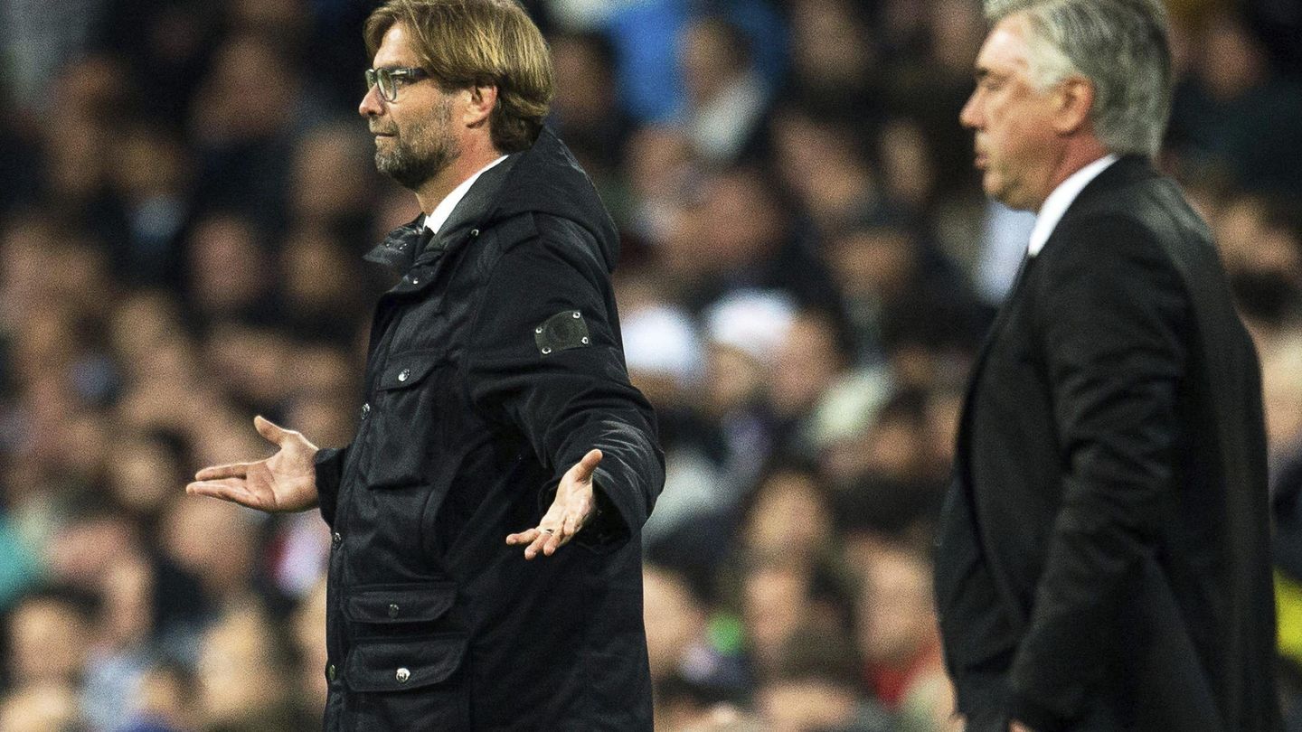 Jürgen Klopp, junto a Carlo Ancelotti, durante su etapa al frente del Borussia Dortmund. (Reuters) 
