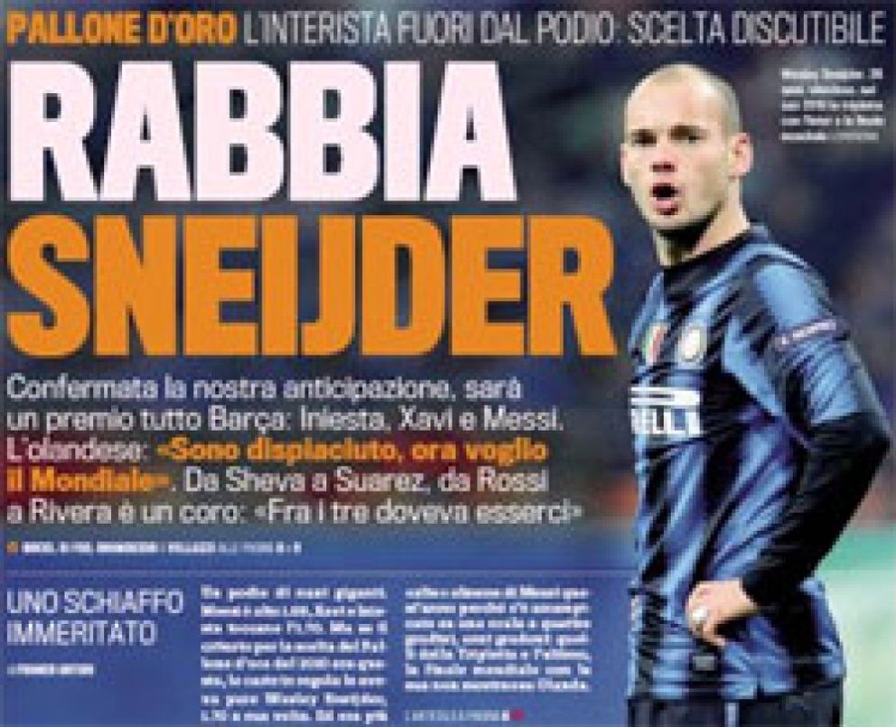 Foto: Italia califica de "injusticia" que Messi opte al Balón de Oro y Sneijder no