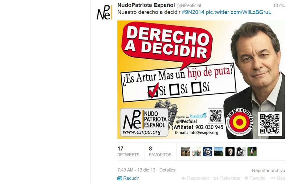 'Tuit' del partido político Nudo Patriota Español