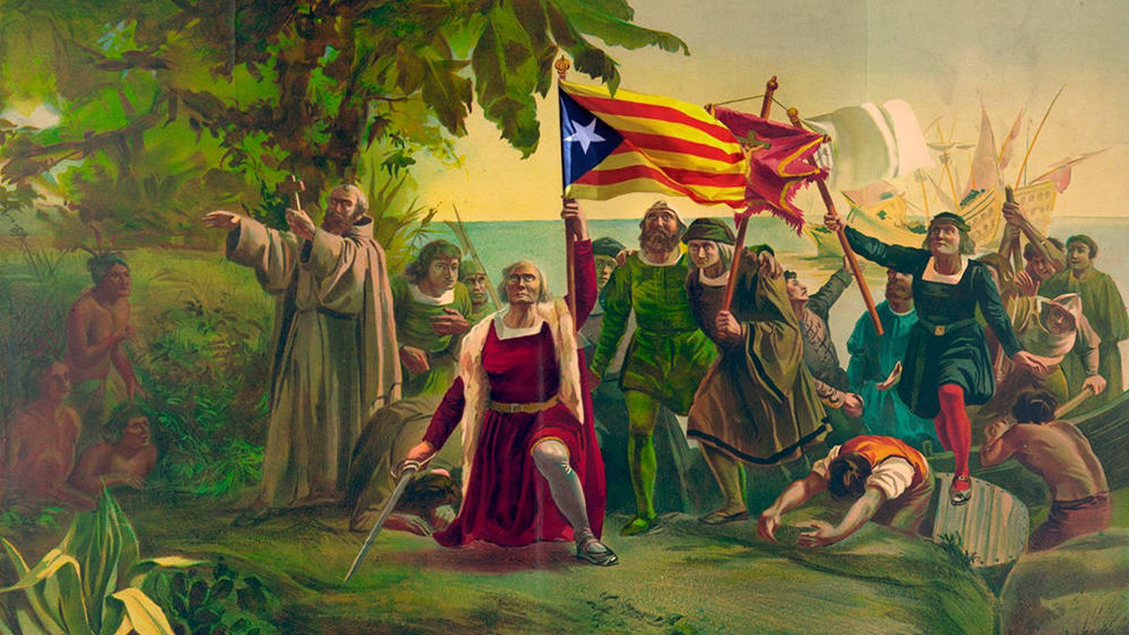 Foto: Fotomontaje de la llegada de Colón a América.