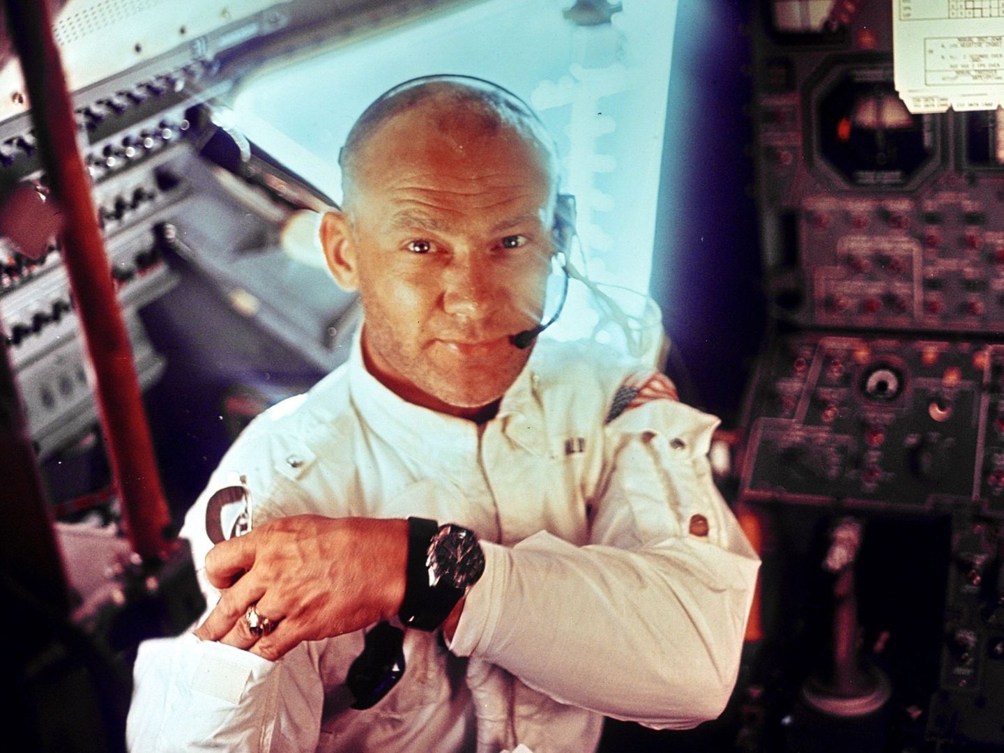 El interior del módulo lunar Eagle, con el astronauta 'Buzz' Aldrin. (Reuters/NASA)