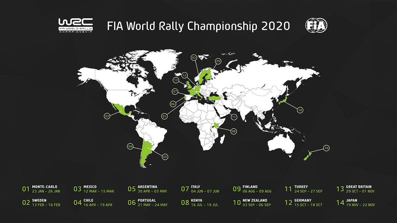 Calendario del Campeonato del Mundo de Rallys de 2020. (WRC)