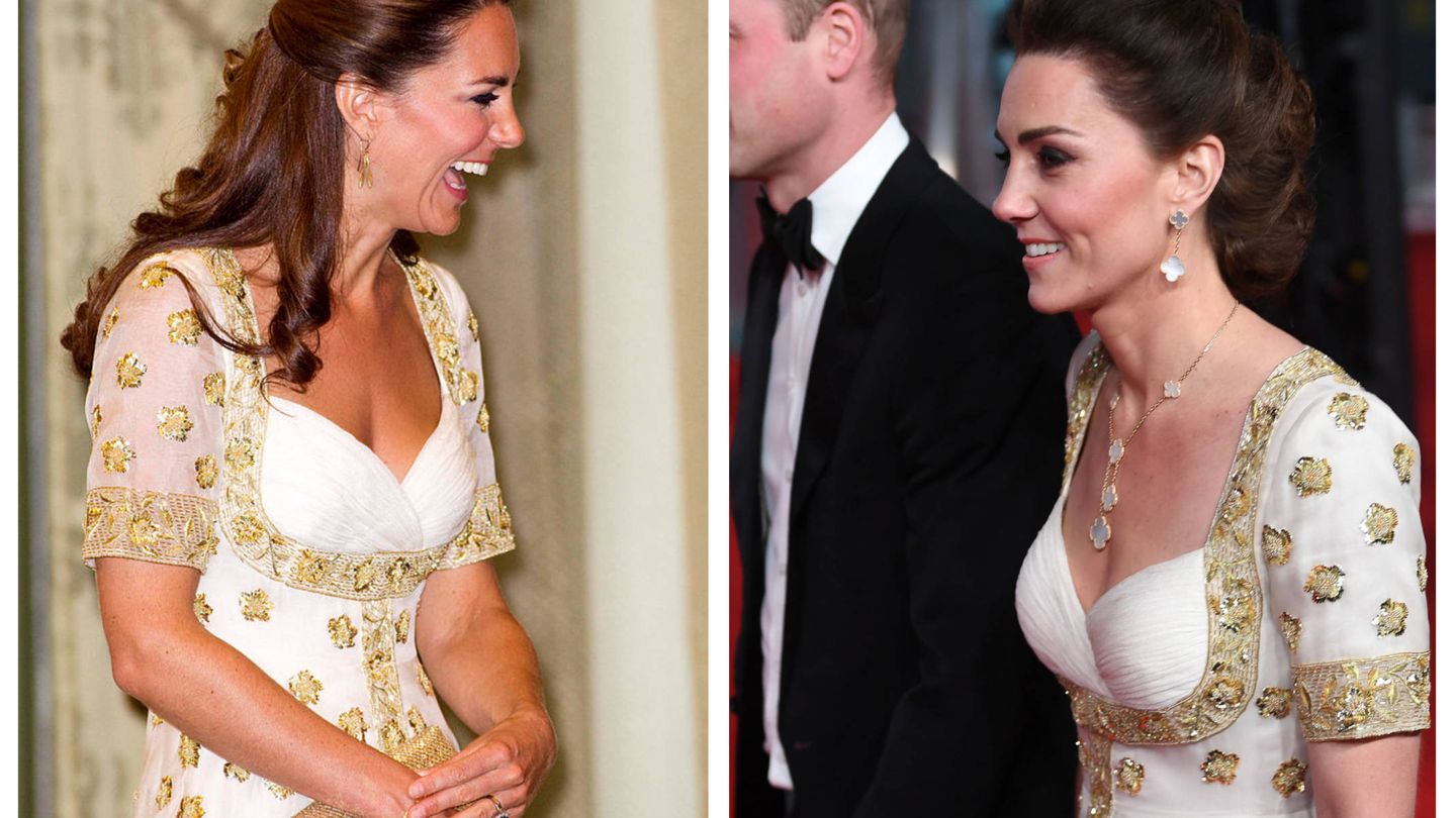 El detalle de las mangas en el vestido de Kate Middleton. (Getty / EFE)
