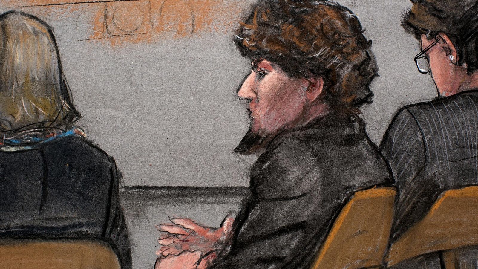 Foto: Tsarnaev, en una de las ilustraciones del juicio (Reuters)