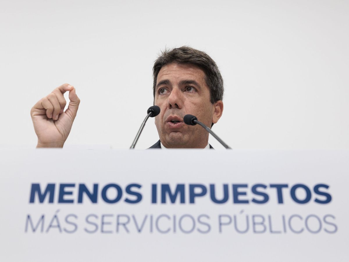 Foto: Carlos Mazón en la presentación de la reforma fiscal del PP. (EFE/Biel Aliño)