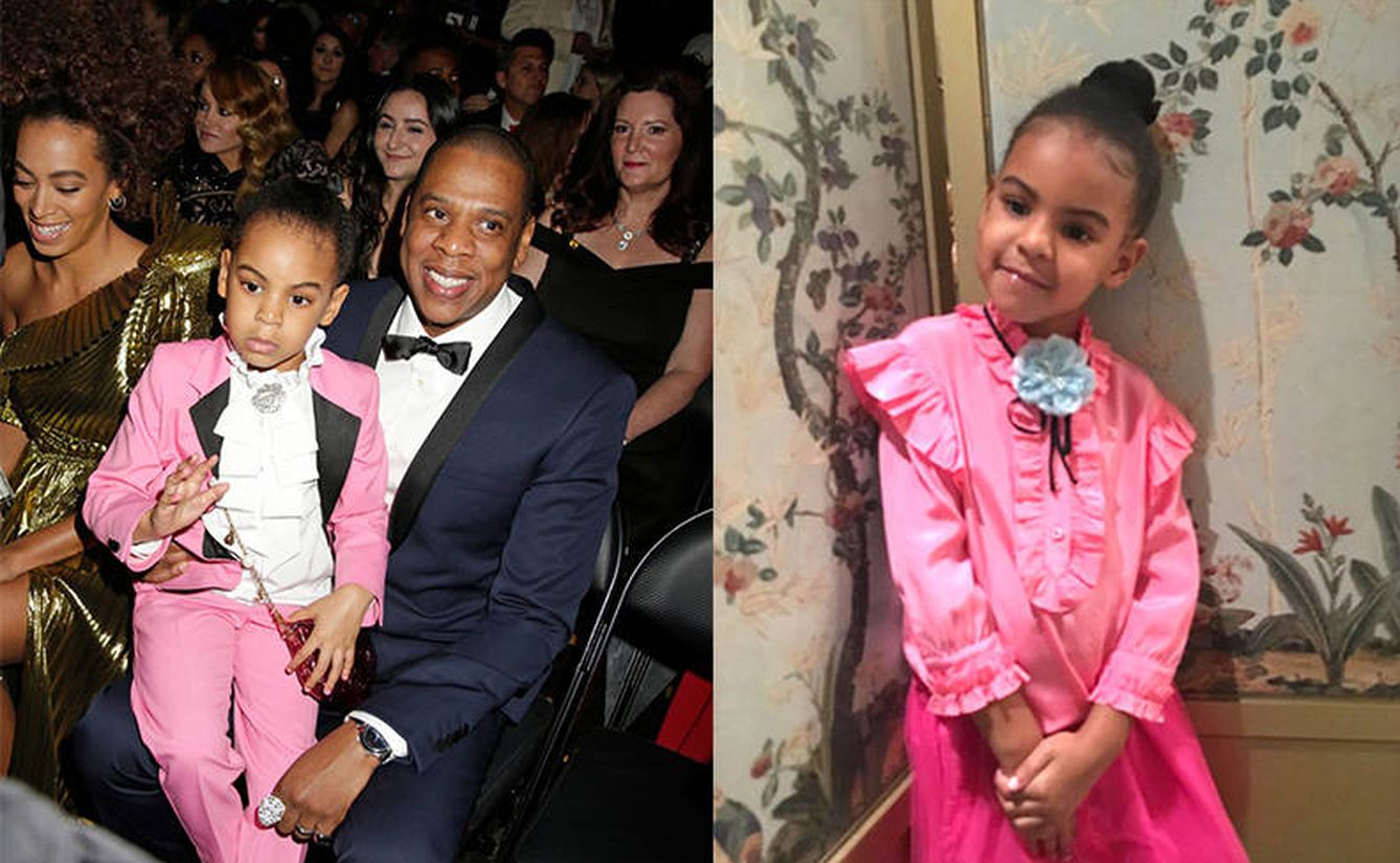 Junto a su padre, con el traje rosa que llevó a los Grammy y también de rosa con volantes 