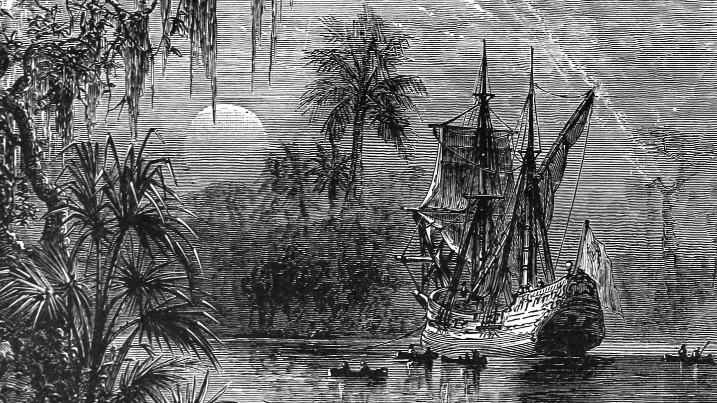 Expedición de Ponce de León en Florida, según un grabado de 1885 (Wikimedia)