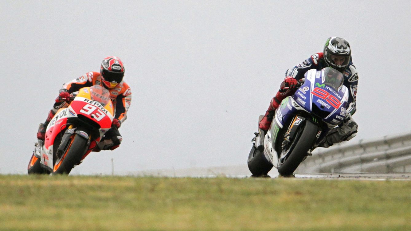 Foto: Jorge Lorenzo y Marc Márquez, durante el Gran Premio de Aragón de la pasada temporada (EFE).