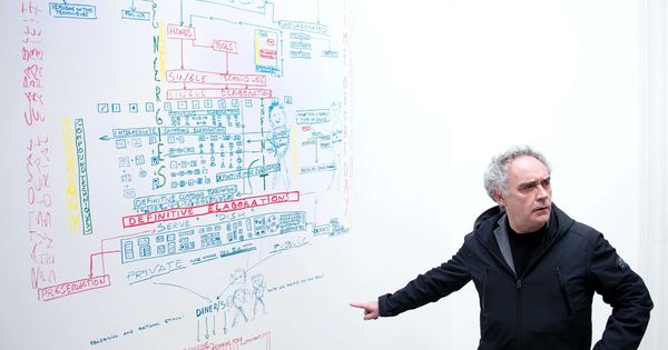 Foto: El chef Ferran Adrià interviene durante su exposición 'Ferran Adrià: notas sobre la creatividad', en el restaurante Marres Kitchen de Maastricht (Holanda), en 2016.