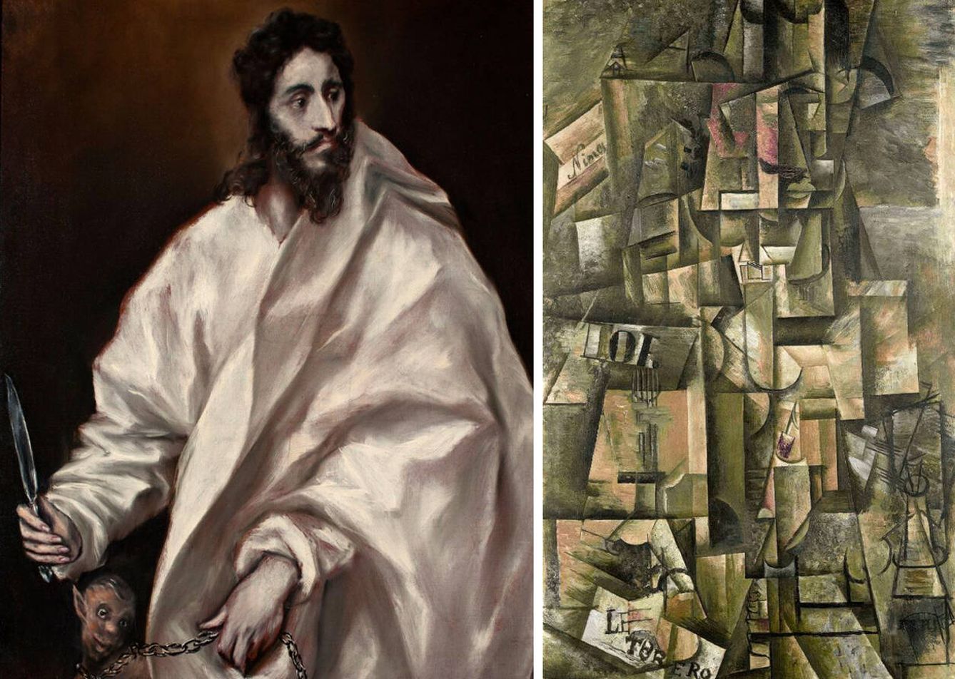 San Bartolomé. El Greco. 1611-14. Acordeonista. Pablo Picasso. 1911