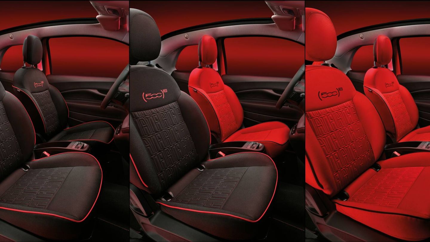 El interior del Nuevo (500)RED puede elegirse con el asiento del conductor en color rojo y el resto en negro, con todos en negro o con todos en rojo.