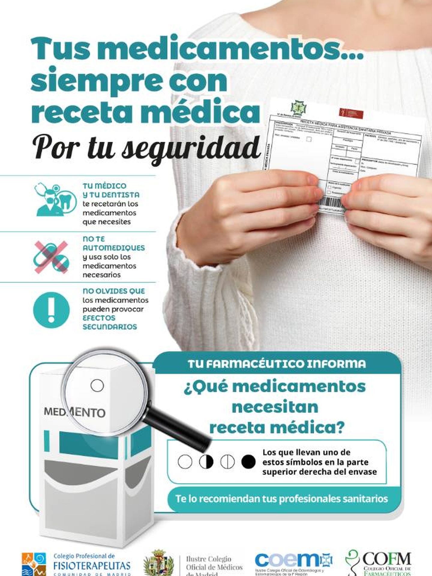 Así son los folletos que está repartiendo el Colegio de Farmacéuticos de Madrid.