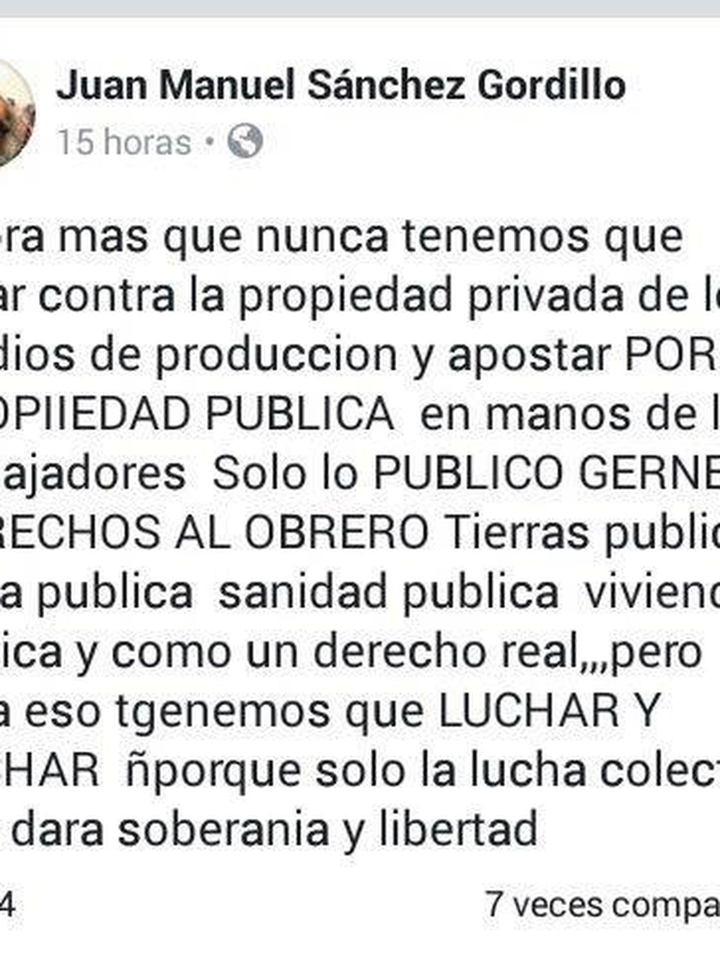 Publicaciones en Facebook de Sánchez Gordillo.