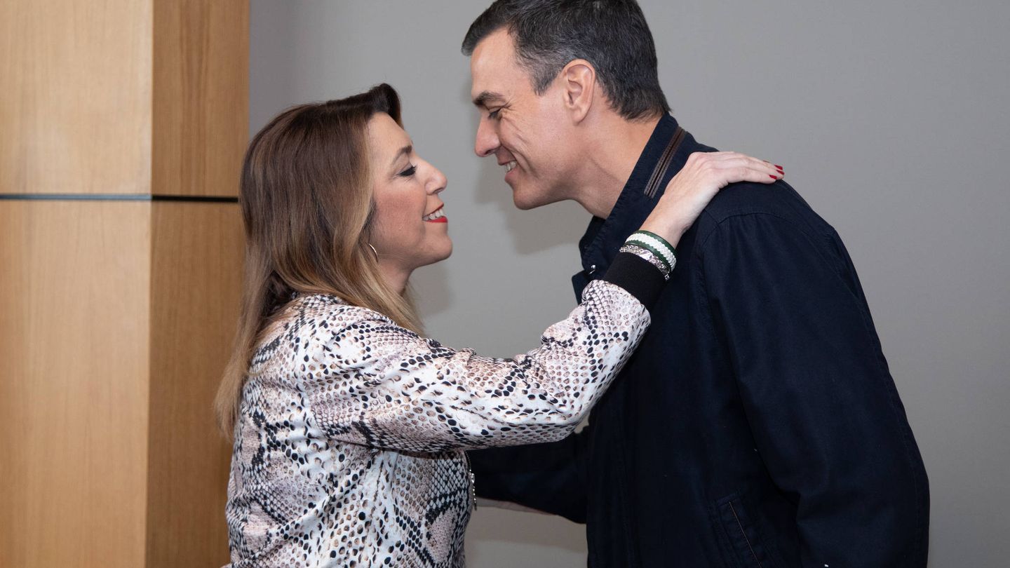 Pedro Sánchez y Susana Díaz se saludan el pasado 16 de febrero, antes de su mitin conjunto en Sevilla. (Inma Mesa | PSOE)