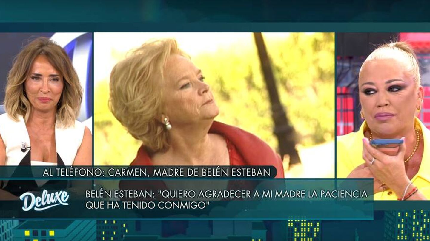 Belén Esteban junto a la presentadora María Patiño. (Mediaset)