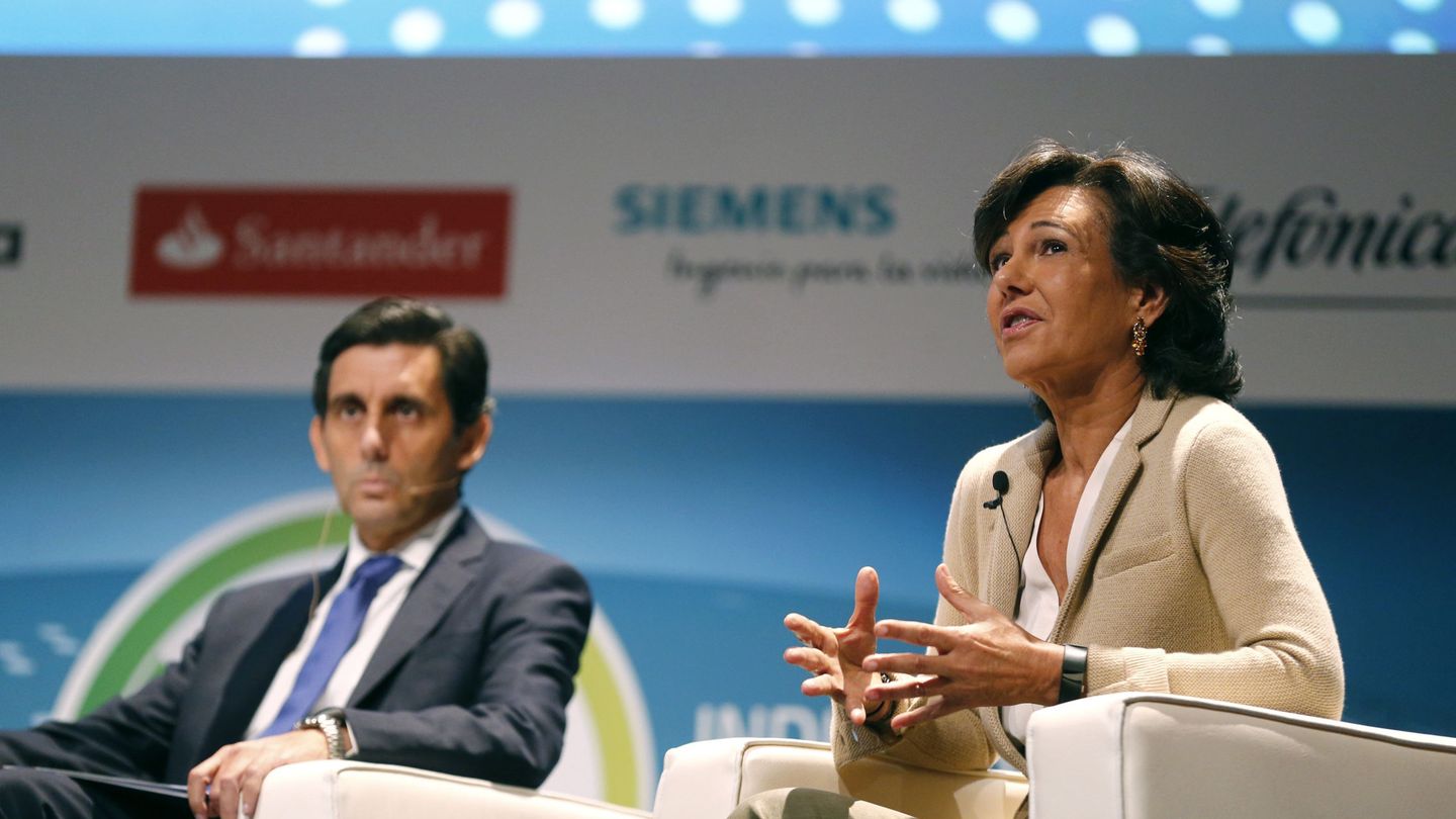 Imagen de archivo del presidente de Telefónica, José María Álvarez-Pallete (i), y la presidenta del Grupo Santander, Ana Botín. (EFE)