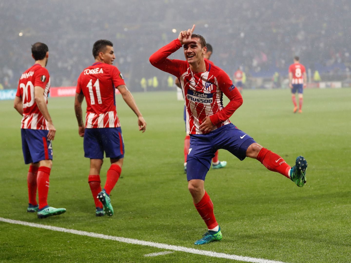 Griezmann celebra un gol en la final de la Europa League. (Reuters)